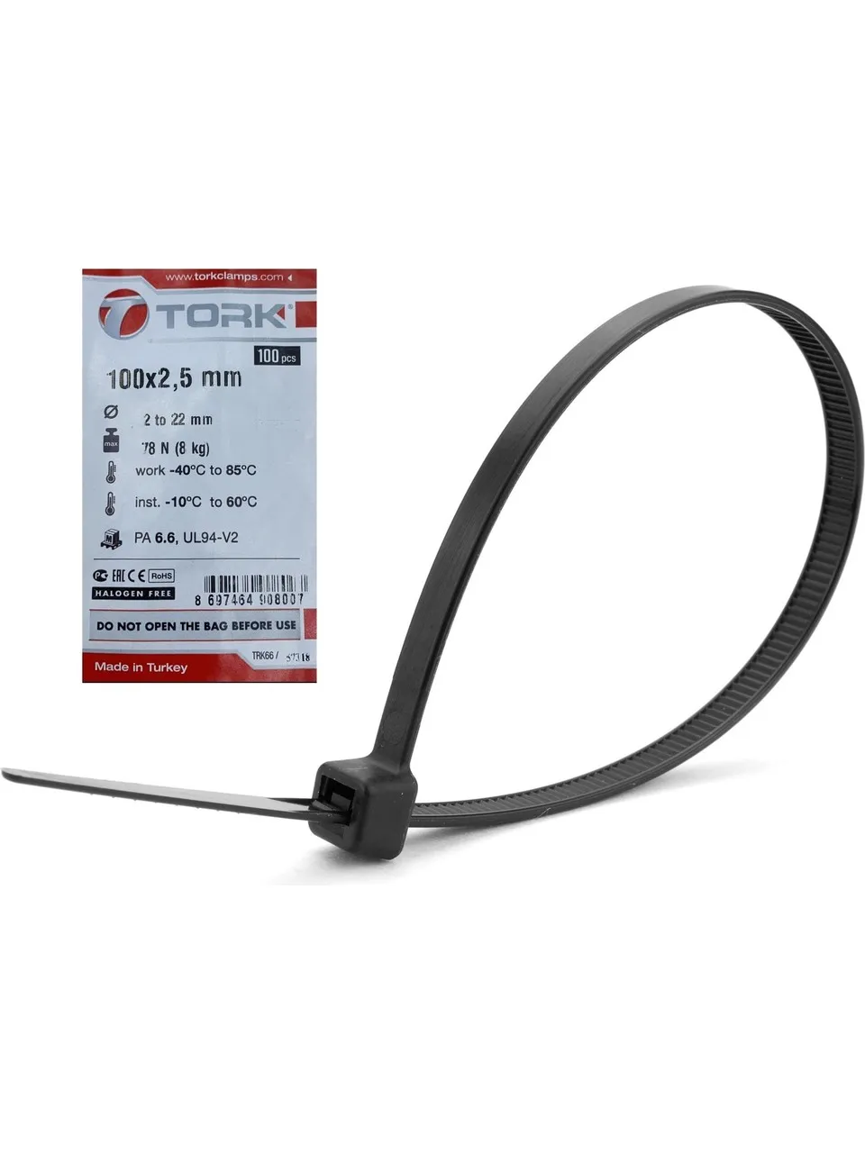 Tork Plastik Kelepçe Kablo Bağı 100'Lü 100x2.5mm Siyah