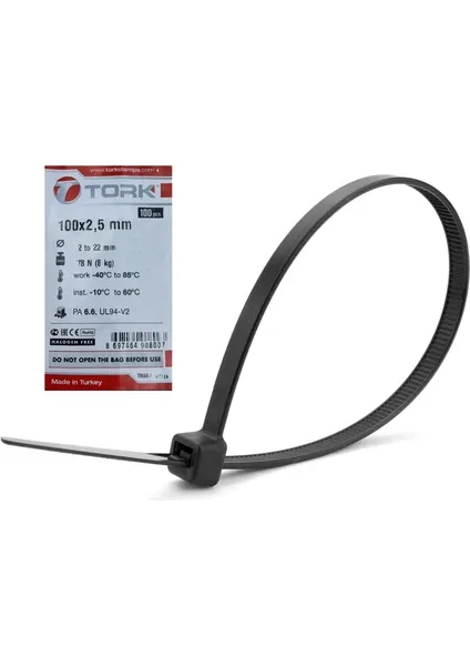 Tork Plastik Kelepçe Kablo Bağı 100'Lü 100x2.5mm Siyah