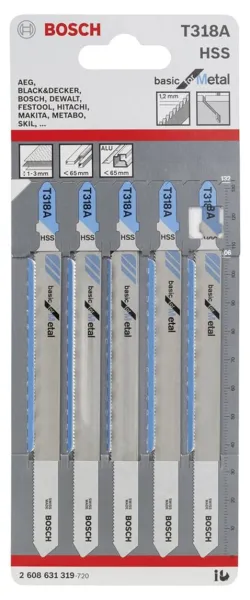 Bosch - Ekonomik Seri Metal İçin T 318 A Dekupaj Testeresi Bıçağı - 5'Li Paket