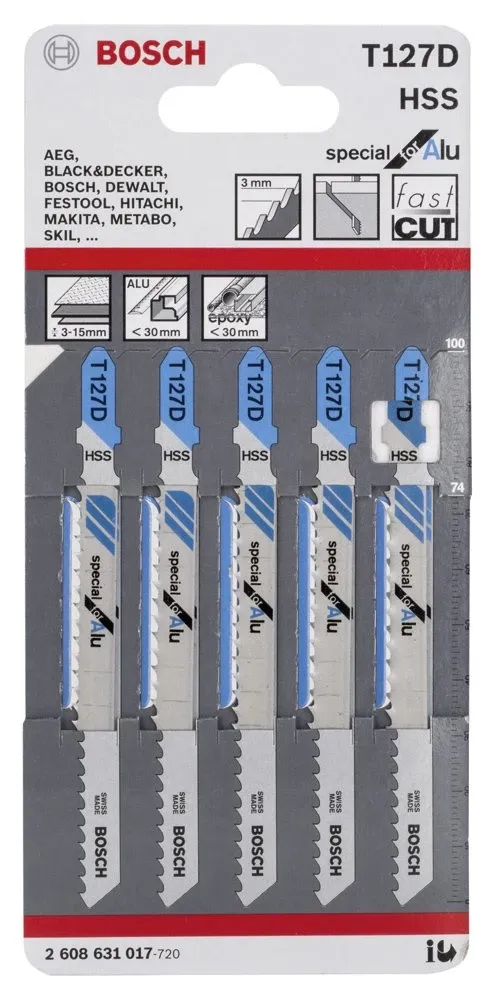 Bosch - Aluminyum İçin T 127 D Dekupaj Testeresi Bıçağı - 5'Li Paket