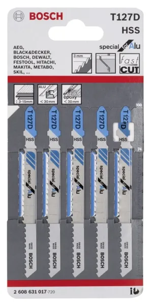 Bosch - Aluminyum İçin T 127 D Dekupaj Testeresi Bıçağı - 5'Li Paket