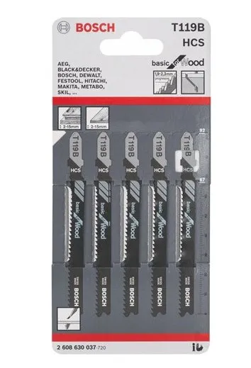 Bosch - Ekonomik Seri Ahşap İçin T 119 B Dekupaj Testeresi Bıçağı - 5'Li Paket