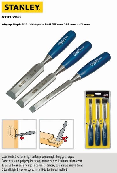 Stanley 0-16-128 İskarpela Seti, 3 PÇ, Mavi, 12,18,25 mm